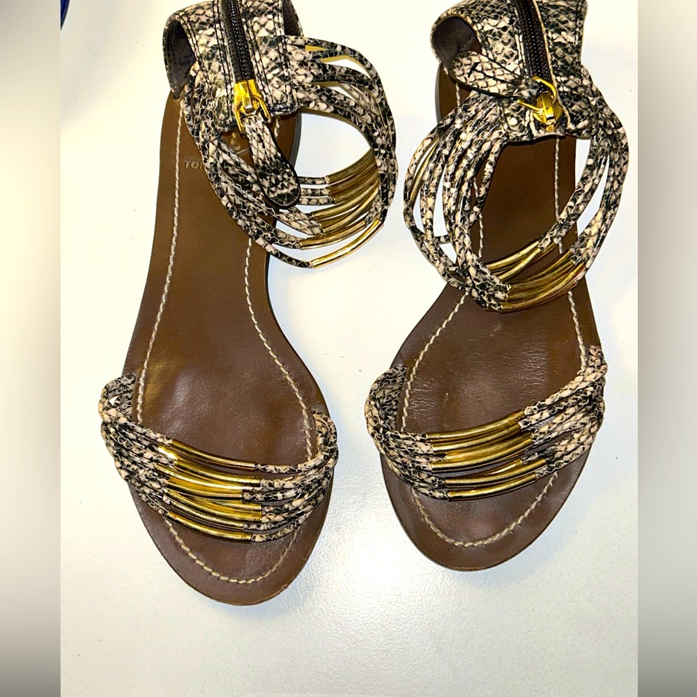 TORY BURCH snake skin sandal mignon rings ankle cuff